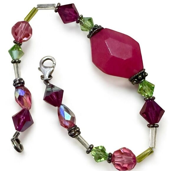 COLORFUL GEMSTONEā& CRYSTAL BRACELET āSTERLING SILVER CLASP ā ARTISAN STYLE 7.5ā - Picture 6 of 17